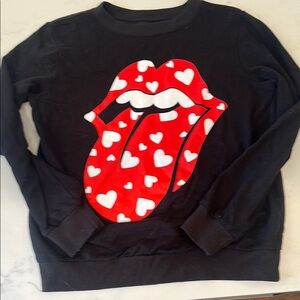 Black Sweatshirt with Red Heart Lips Design